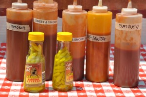 Sauces at the Sweet Auburn Barbecue truck ranged from "Sweet & Smokey" to "Hot-lanta"