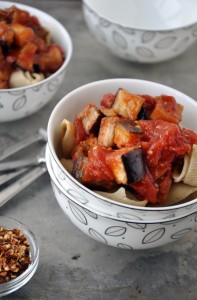 Pasta with Roasted Eggplant Arrabiata Sauce