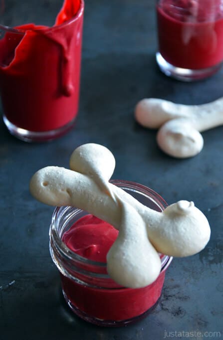 Homemade Red Velvet Pudding and Meringue Bones