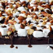 Marshmallow Brownies with Salted Almonds