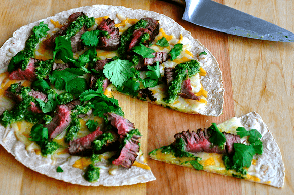 Open-Face Steak Quesadilla with Chimichurri Sauce #recipe