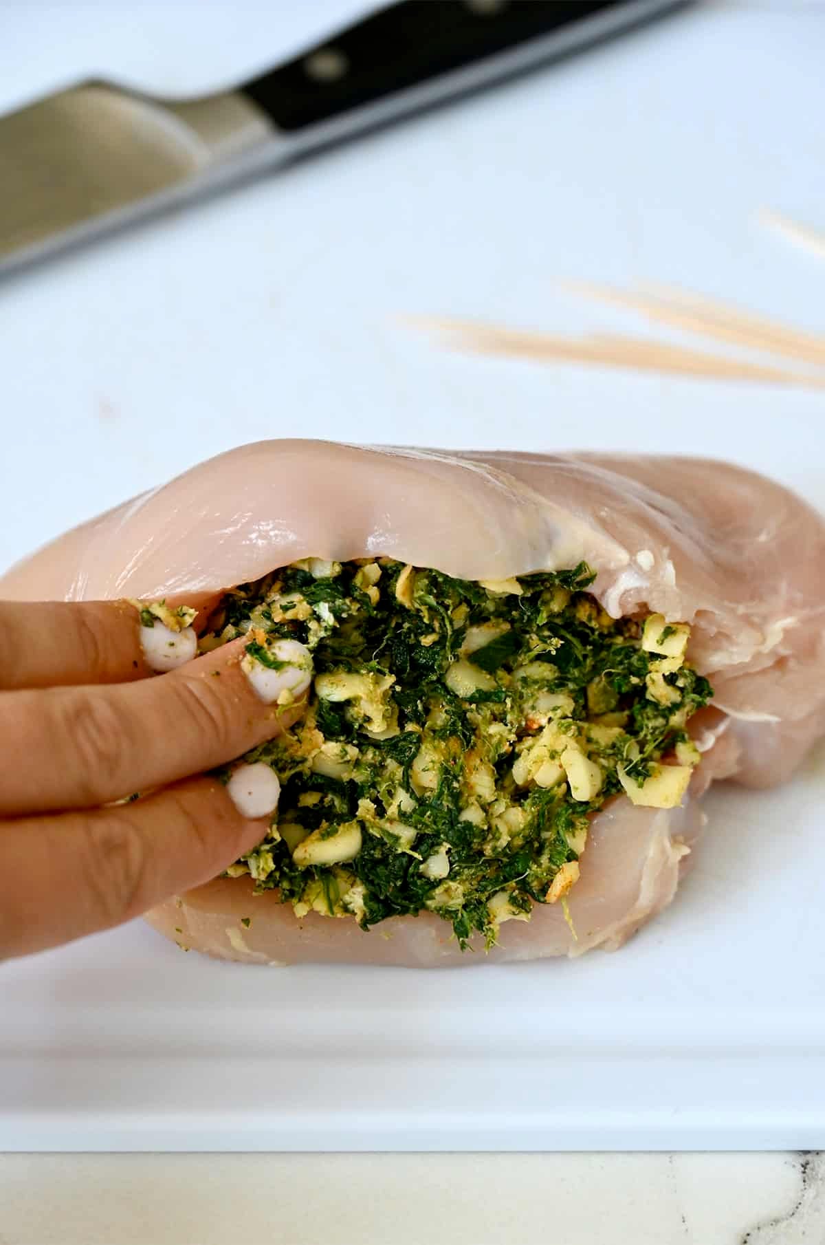 Stuffed chicken breast with spinach and cheese.