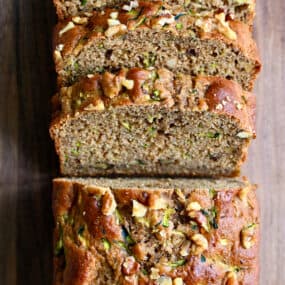 Healthy whole wheat zucchini bread with chopped walnuts.