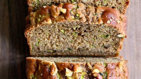Healthy whole wheat zucchini bread with chopped walnuts.