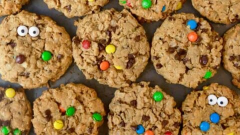 Monster Cookies studded with mini chocolate chips and M&Ms