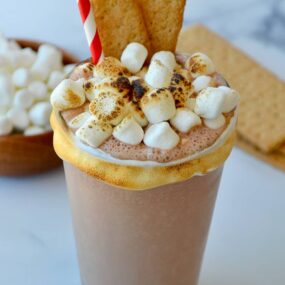 S'Mores Milkshake with toasted mini marshmallows and graham cracker garnish