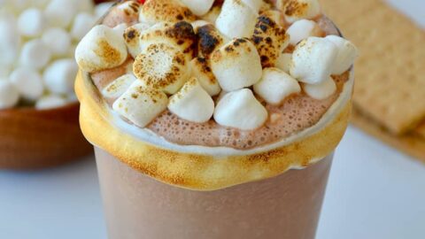 S'Mores Milkshake with toasted mini marshmallows and graham cracker garnish