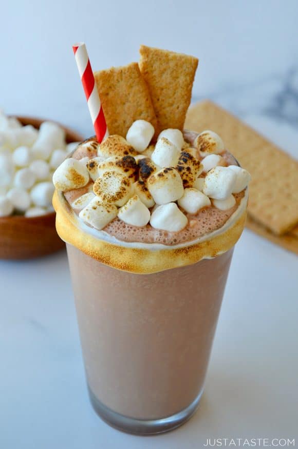 S'Mores Milkshake with toasted mini marshmallows and graham cracker garnish