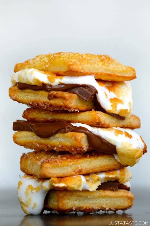 A stack of s'mores cookies with pie crust and chocolate