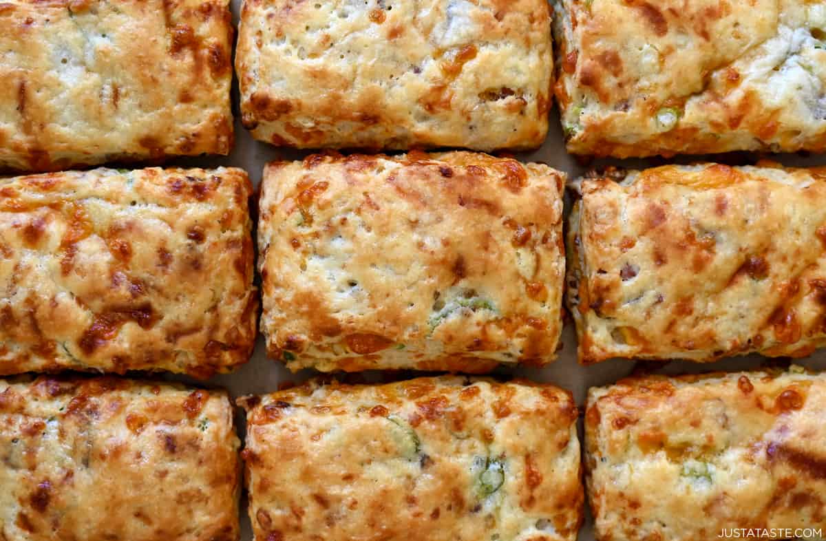 Bacon fat biscuits with cheese and scallions.