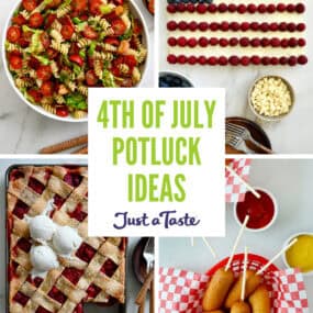 A collage of images for a recipe roundup about Fourth of July Potluck Ideas.
