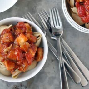 Pasta with Roasted Eggplant Arrabiata Sauce