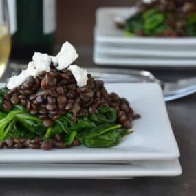 Green Lentils with Goat Cheese and Spinach