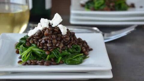 Green Lentils with Goat Cheese and Spinach