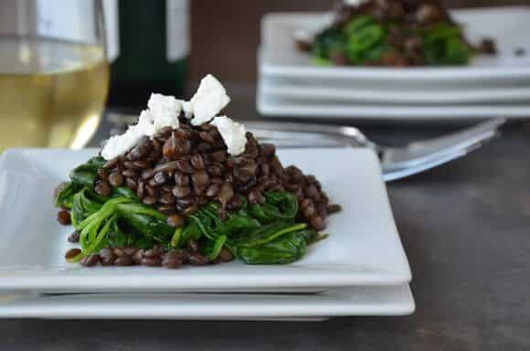 Green Lentils with Goat Cheese and Spinach