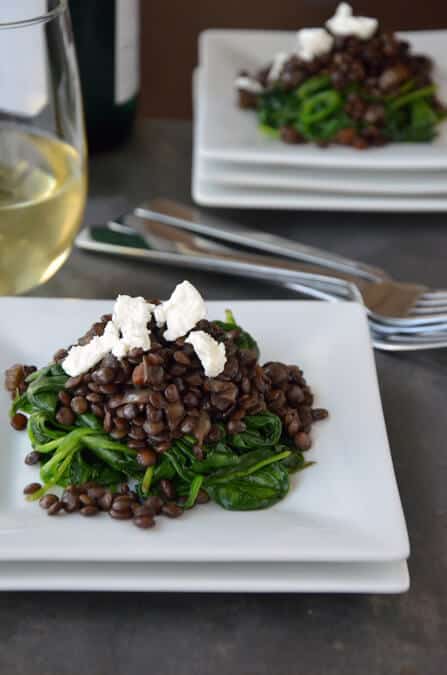 Green Lentils with Goat Cheese and Spinach