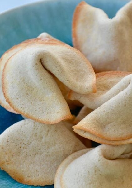 Easy Homemade Fortune Cookies in blue bowl