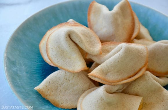 Easy Homemade Fortune Cookies in blue bowl