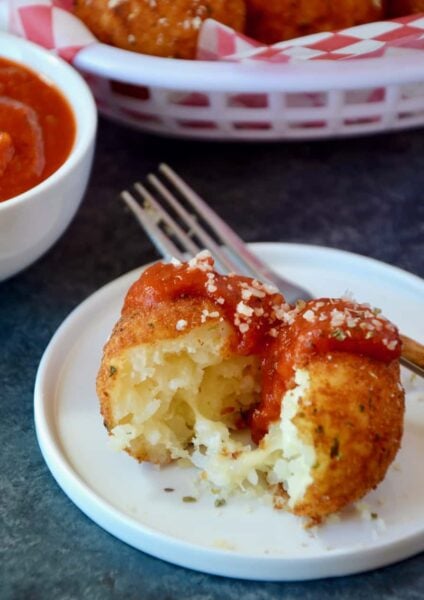 Easy Arancini Rice Balls with marinara sauce