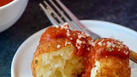 Easy Arancini Rice Balls with marinara sauce