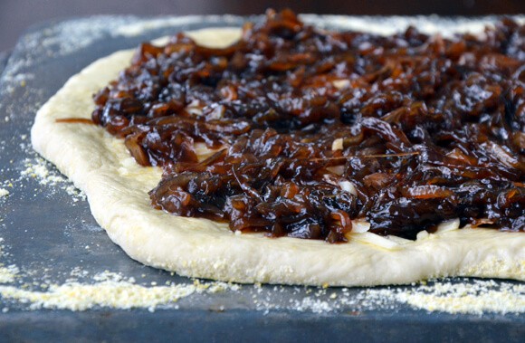 Caramelized balsamic onion pizza