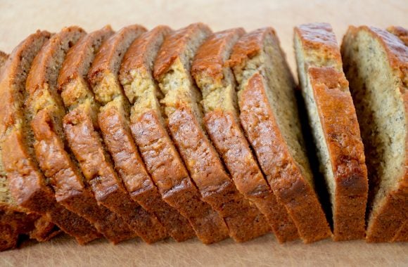 Sliced banana bread for French toast