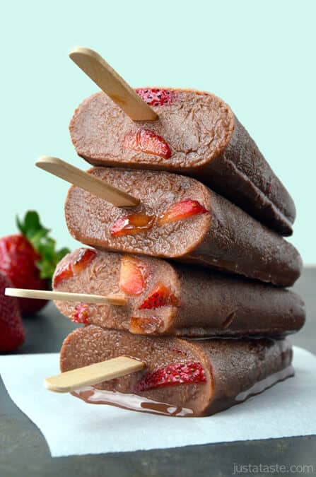 Chocolate-Covered Strawberry Fudgesicles