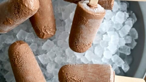 Homemade fudge pops on ice.