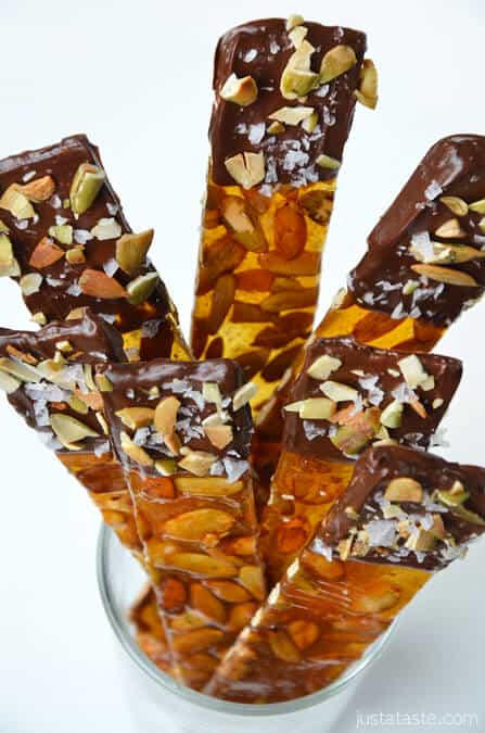 Chocolate-Dipped Pumpkin Seed Brittle with Sea Salt