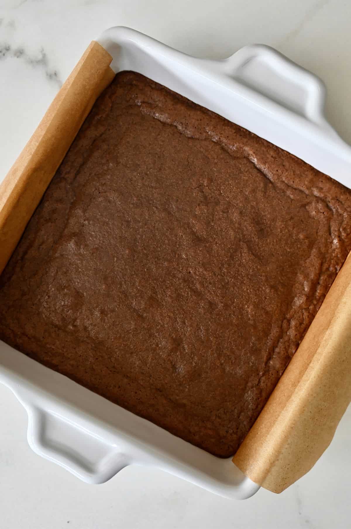 Baked brownies after the first bake (before the topping) for pecan pie brownies.