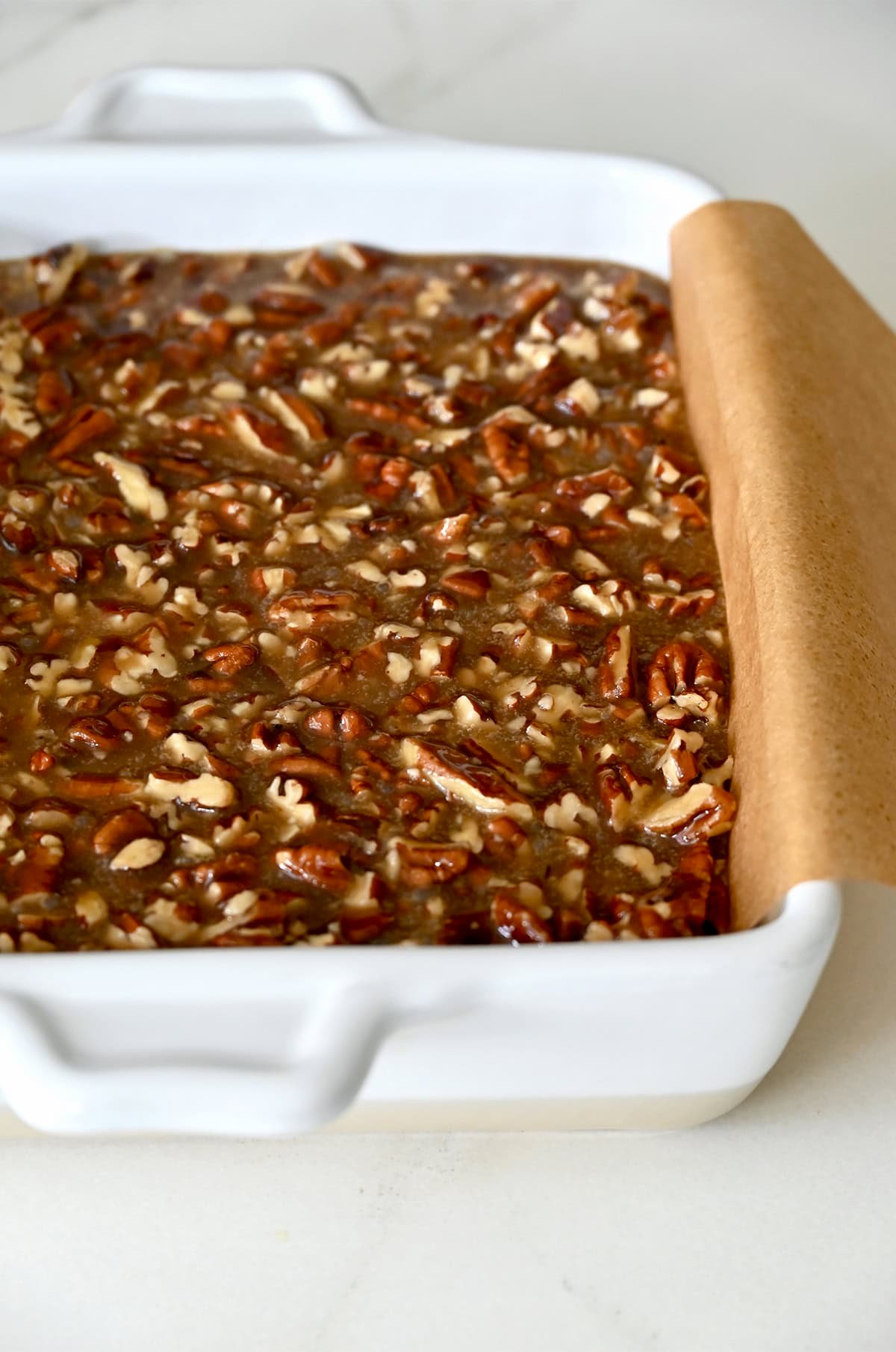 Unbaked pecan pie brownies.