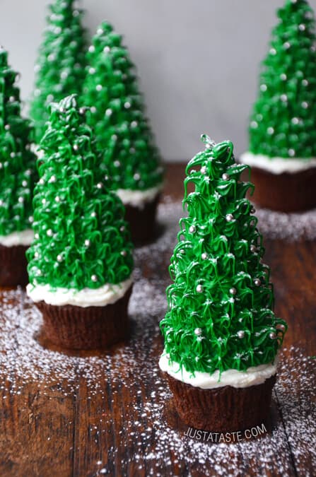 Christmas Tree Cupcakes Recipe from justataste.com