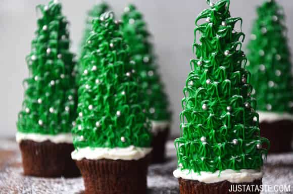 Christmas Tree Cupcakes Recipe from justataste.com