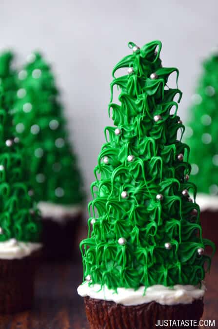 Christmas Tree Cupcakes Recipe from justataste.com