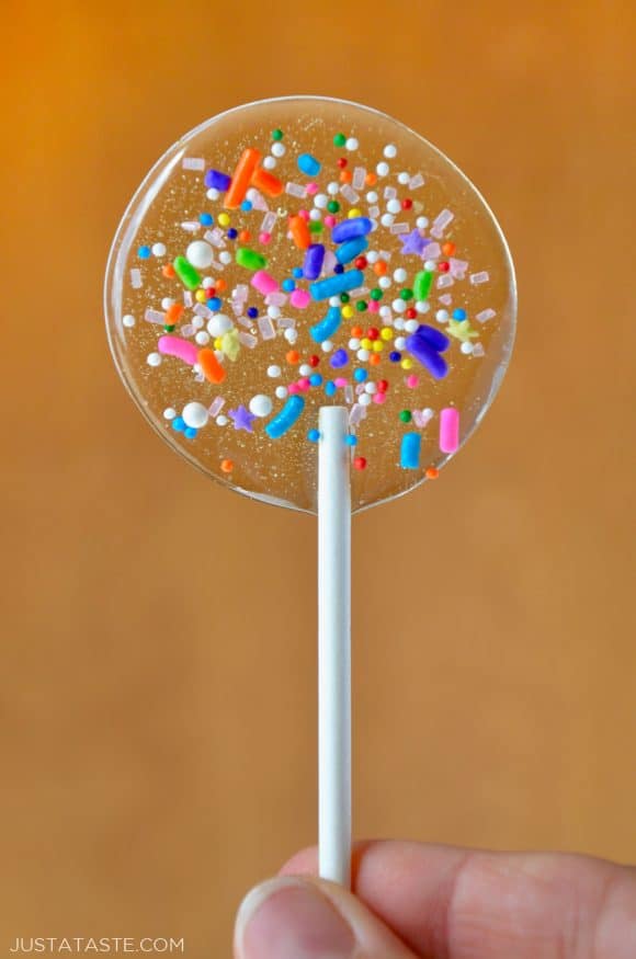 Homemade Holiday Lollipop with colorful sprinkles