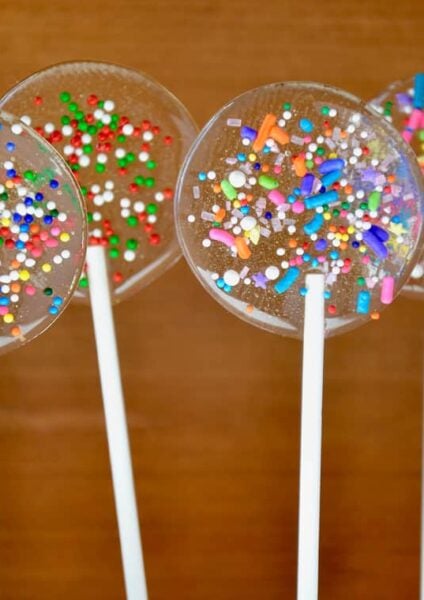 Homemade Holiday Lollipops with sprinkles