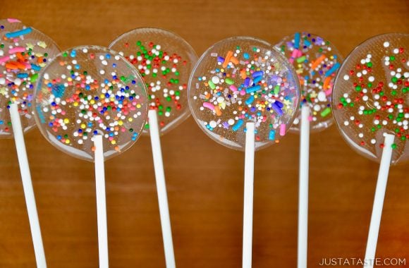 Homemade Holiday Lollipops with sprinkles