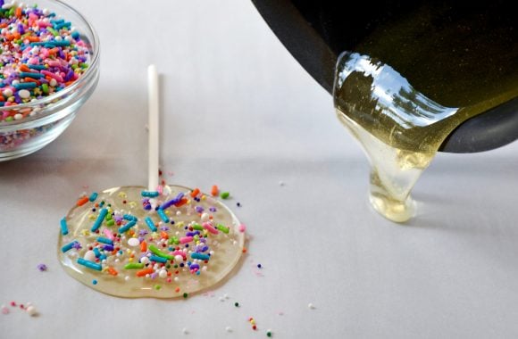 Pouring homemade lollipops