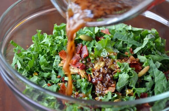 St. Patrick's Day: Raw Kale Salad with Warm Bacon Vinaigrette