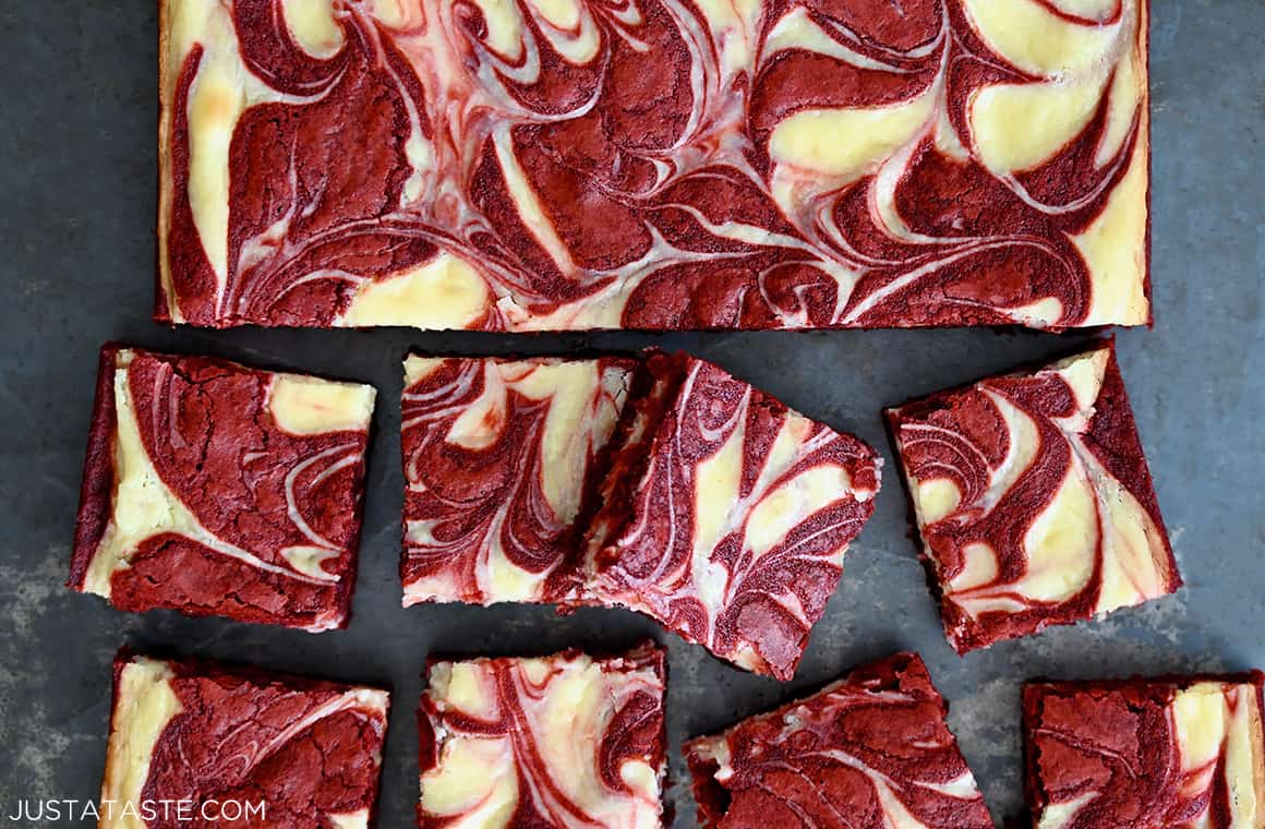 Sliced cheesecake-swirled brownies