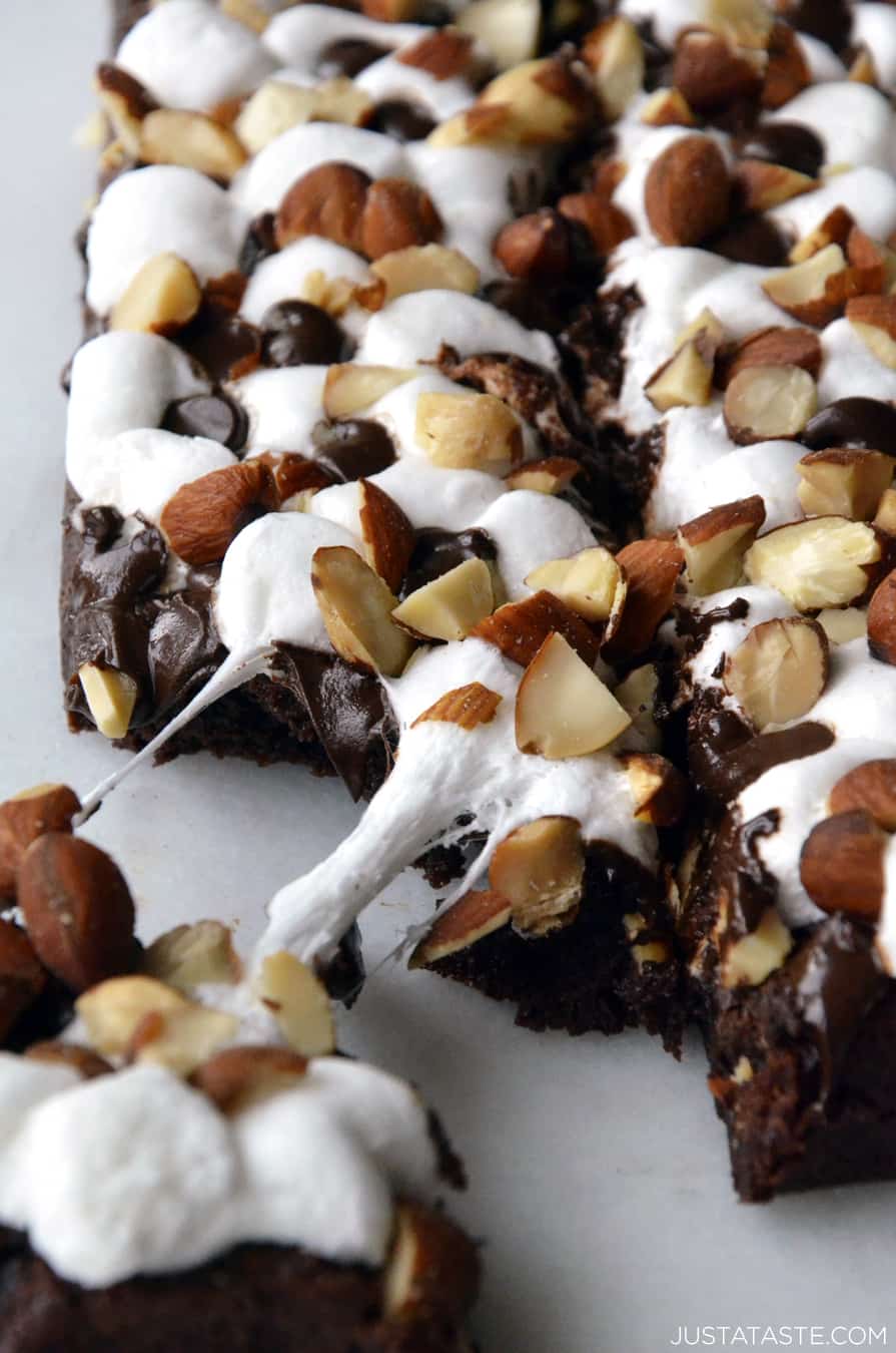 Marshmallow Brownies with Salted Almonds - Just a Taste