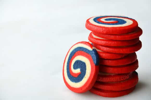 Red, White and Blue Pinwheel Icebox Cookies recipe on justataste.com