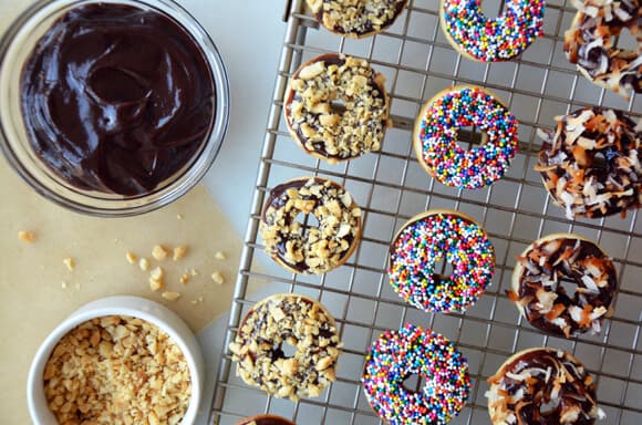 Baked Mini Buttermilk Doughnuts with Nutella Glaze