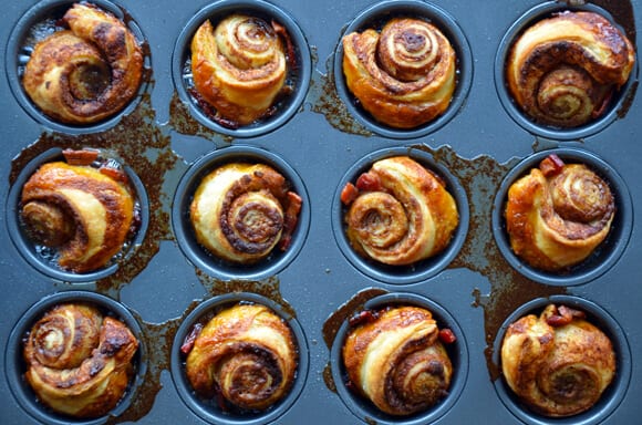 Easy Sticky Buns with Bacon from justataste.com