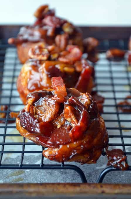 Easy Sticky Buns with Bacon from justataste.com