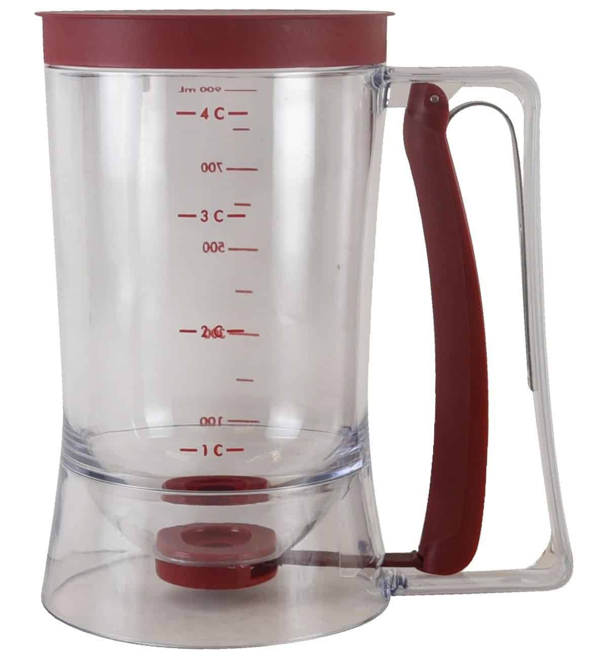 Plastic batter dispenser for making pancakes, cupcakes, muffins and more.