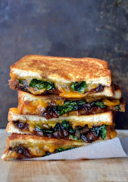Grown-Up Grilled Cheese with Caramelized Balsamic Onions from justataste.com