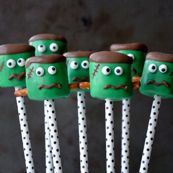 Frankenstein Marshmallow Pops from justataste.com #halloween