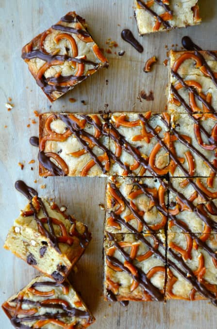 Pretzel Chocolate Chip Cookie Bars from justataste.com #recipe