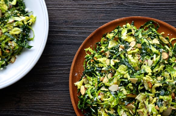 Kale and Brussels Sprouts Salad with Lemon Dressing from justataste.com #recipe